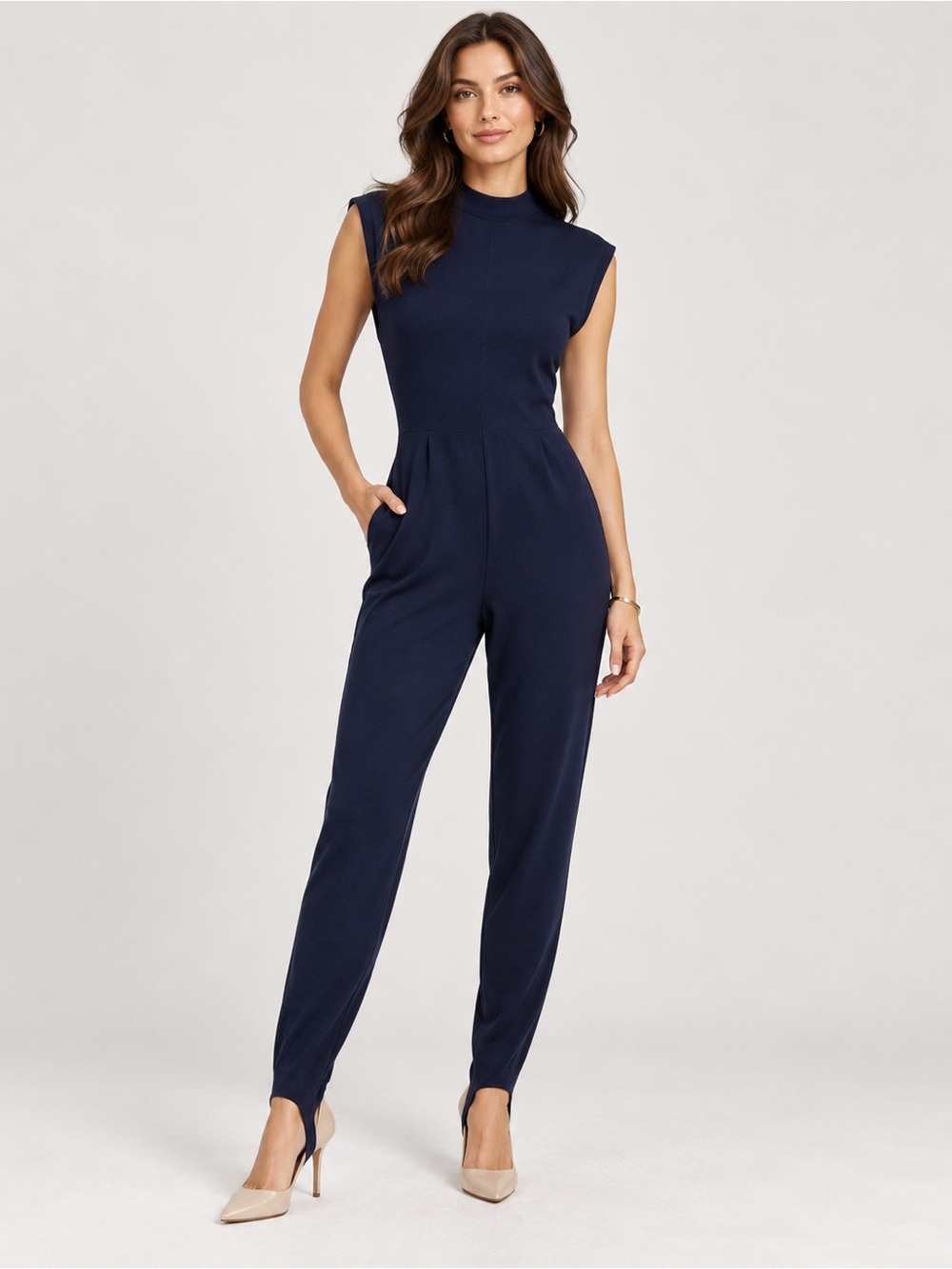 Vintage St John by Marie Gray Navy Santana Knit Stirrup Jumpsuit Size 10 USA